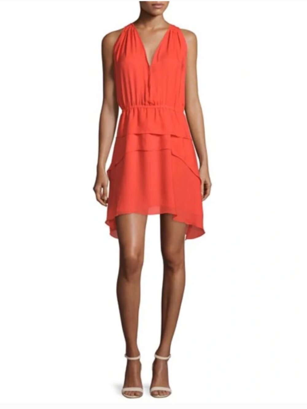 Derek Lam 10 Crosby Orange Sleeveless Tiered Silk Dress Size 6